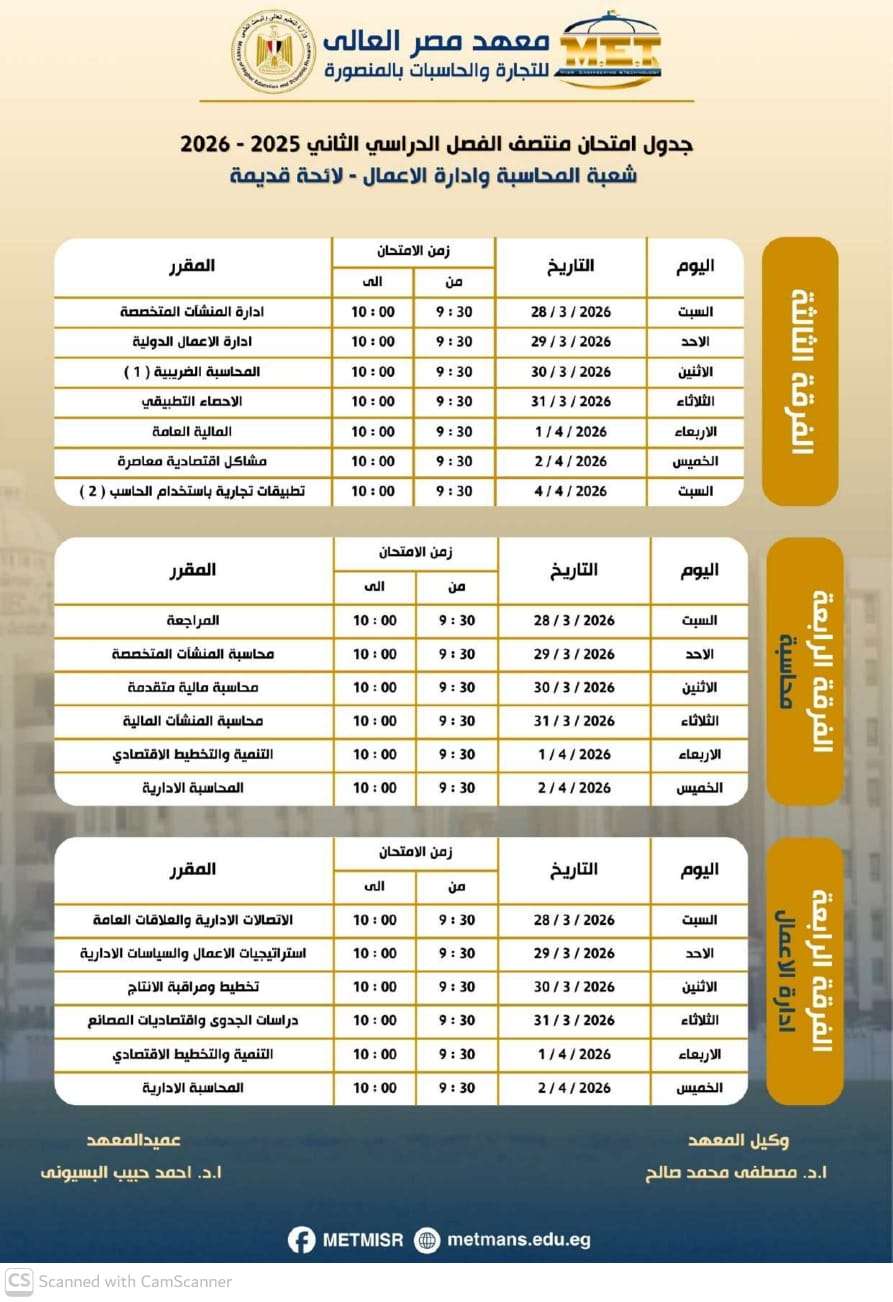 جدول منتصف الفصل الدراسي الثاني شعبة المحاسبة والادارة لائحة قديمة جدول منتصف الفصل الدراسي الثاني شعبة المحاسبة والادارة لائحة قديمة
